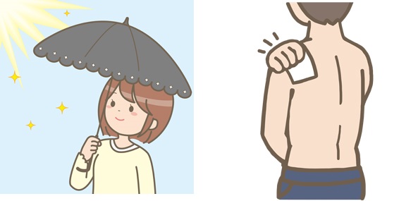 日傘を使う人 湿布を貼る人